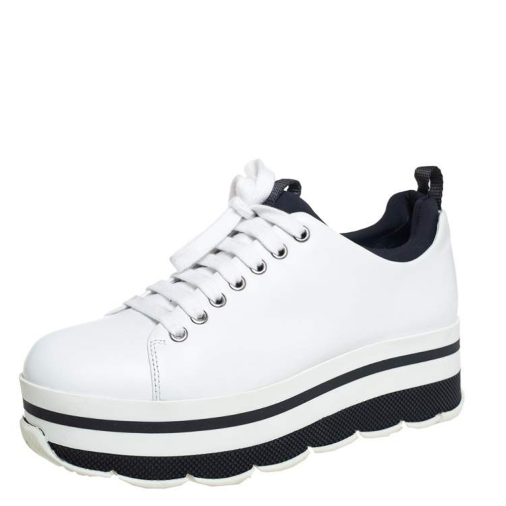 Authentic Prada Sport White Leather Platform Sneakers Size 37